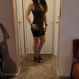 🥂🌟Solemio Dark Olive Green crosstie chest mini dress